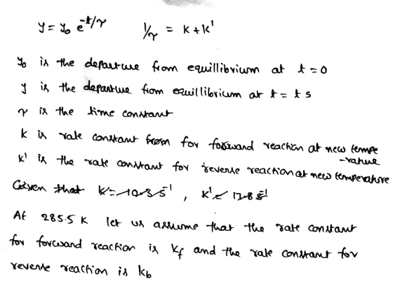 y=% et/? Yo = kak yo is the departure from equillibrium at tao y is the departure from equillibrium at t=ts r is the time co