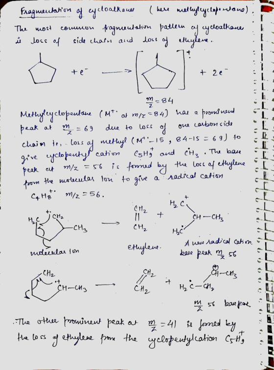 of Fragmentation cycloalk balkouer ( here methylcyclopentane) common fragmentation pattern of cycloalkane ů loss of lose of e