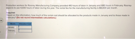 Production workers for Rooney Manufacturing Company provided 410 hours of labor in January and 680 hours in February. Rooney