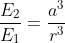 \frac{E_2}{E_1} = \frac{a^3}{r^3}