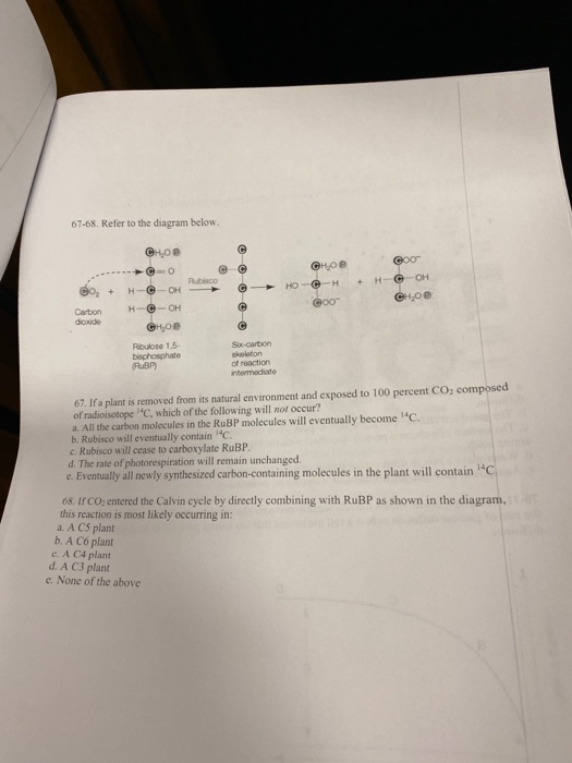 67-68. Refer to the diagram below. GHDD Hoe HOH COOP -OH + H do + Coo CHO Carton dioxide RO H -OH- - H OH вное Ributos 1.5 So