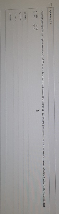 Question 12 Assume that you plan to use a significance level of g -0.05 to test if the actual proportions are different than