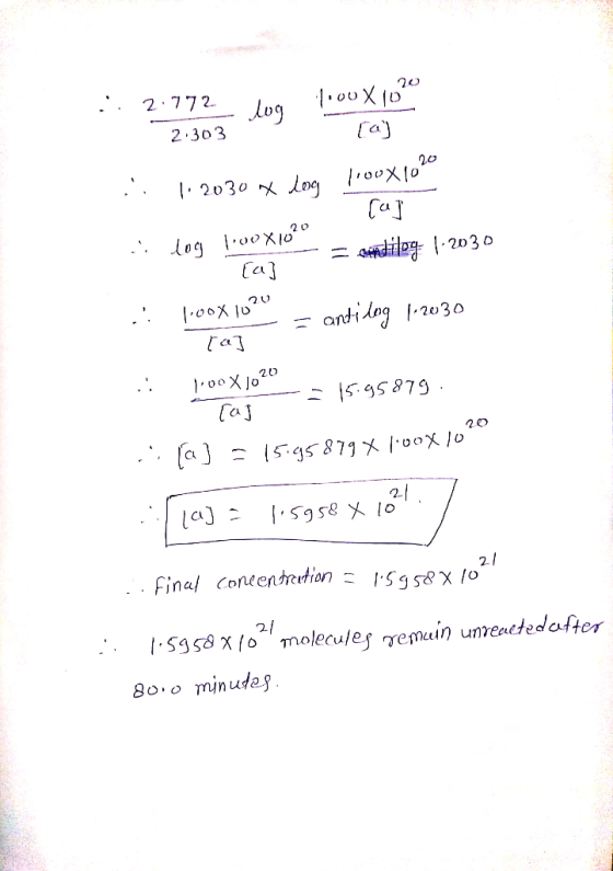 20 :. 2:772 2 303 100X10 (a) 1. 1. 2030 x Lloc low X 1020 ful [a] log 1.00 x 100 = stilog 1-2030 .: 10.2000 - antideg 1-2030