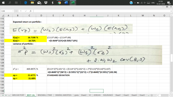 مر = = . = ر و W 01:36 ? ه ه * تENG ن 0 - 207024-و 1138 : x س ا و A B C D E F G H I J K L M N - 115 116 Expected return on