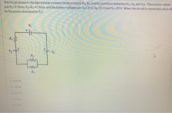 The circuit shown in the figure below contains three resistors (R1, R2, and Rg) and three batteries (VA, Ve, and Vd. The resi