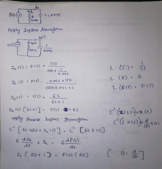 C20.04F Apply laplace transform Fico 1) FCI I sort ooys 150 Iz (5)= F(S) x 100+ oys L. (e) aus L (R) - R 2 (F(t) FO) Ja (s)