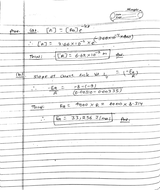 Magic Date Paga Ans. cat, ako [A] = [ro] e 366x10-9x400) [A]: 7.66X10-2 xe -2 Thesi [A] = 6.62x10 Anda (6) = x-ta) slope of C
