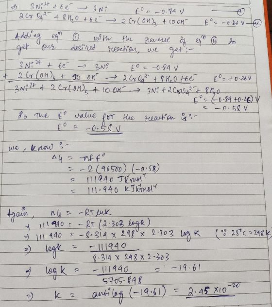 Tas 3 Nift +60 - 3 Ni te ~0.84 v 202 092 +8H20 to 2 Ca(OH) 4 1000 E= -0.26 V - Adding egon u with the reverse of egon do ] ge