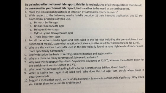 To be included in the formal lab report, this list is not inclusive of all the questions that should be answered in your form