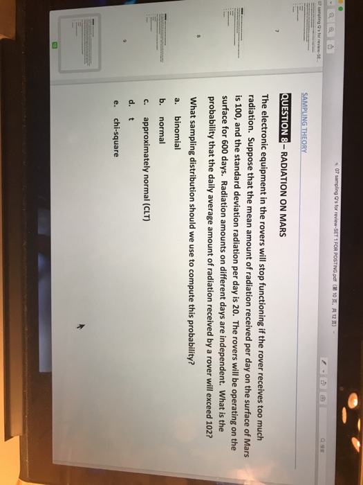 - 07 sampling Qs for review-SET 1 FOR POSTING.pdf 10. 12) o ping for re -SE SAMPLING THEORY QUESTION 8 - RADIATION ON MARS T