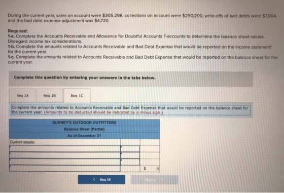 During the current year, sales on account were $305,298, collections on account were $290,200, write-offs of bad debts were $