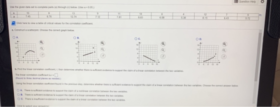 Question Help Use the given to corrente parts a thought helow. (2005) 30 745 6 Y 5.76 12.74 7.12 781 14 8.3 4 535 12 1.15 7 0
