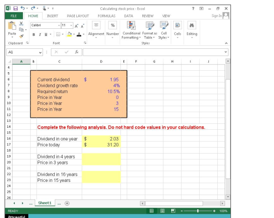 ? - X SEE Calculating stock price - Excel FORMULAS DATA REVIEW 6 Sign In FILE HOME INSERT PAGE LAYOUT VIEW 86 Calibri - 11 LE