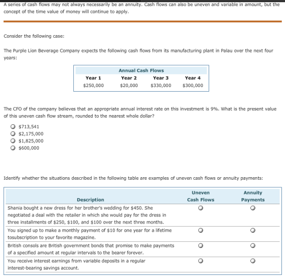 A series of cash flows may not always necessarily be an annuity. Cash flows can also be uneven and variable in amount, but th