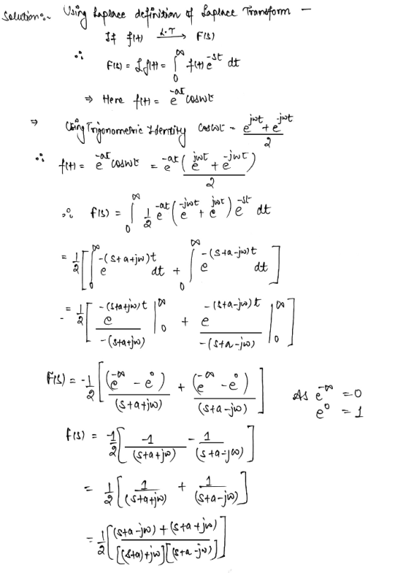 solutions. Using Laplace definition of Laplace Transform - It fet) dots FIB) fiton = Listen the ele det ☆ Here felt a les cos