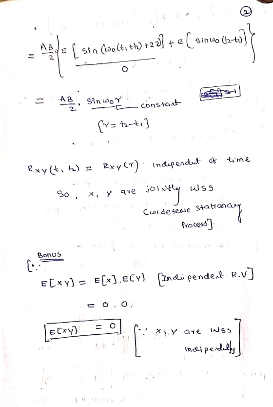 Abde ( sin (wa6to the ) +22] + e ( sin wo (tar ::* = AB, Sin women constant [v=ta-ti] Rxy (tit) = Rxy(r) Independent of time
