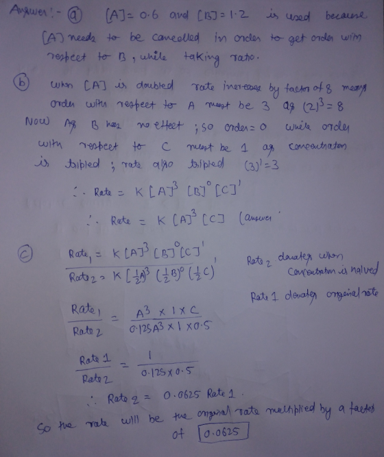 Answer! - @ (AJ= 0.6 and [B] = 1.2 is used because [A] needs to be cancelled in order to get order with respect to B, while t