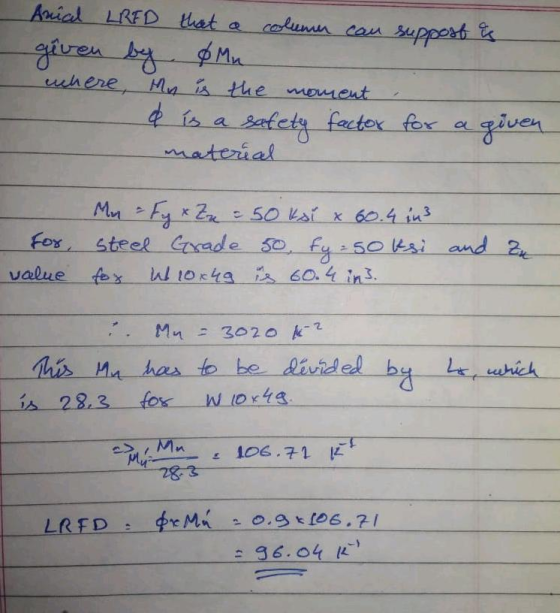 column can support us Anial LRED that a given by Ø Mu where, My is the moment safety factor for a a given material a is a Mn
