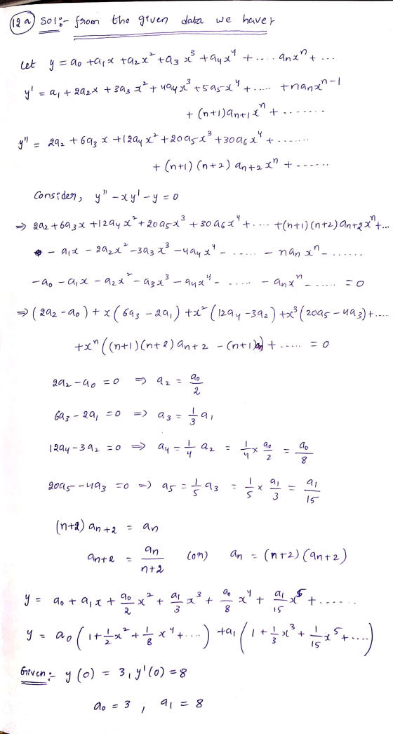 (12 a) solo from the given data we haver n let y = ao ta,& x92x² +93 x taux to anant y = = a1 +222x + 323 3* +494de? +595x