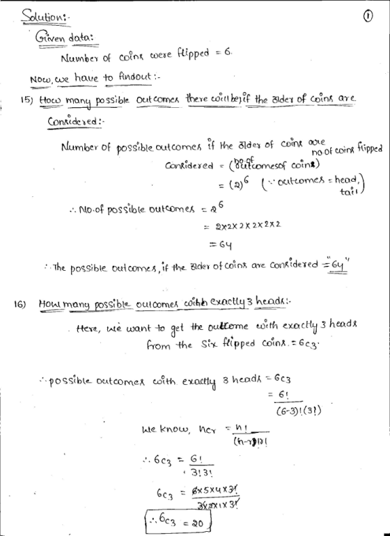 Solution vev data: Number of coin toese Ripped - 6 Nocw, cue haue to fivndout.- 5) toc manq po ssible out comex theve coel be