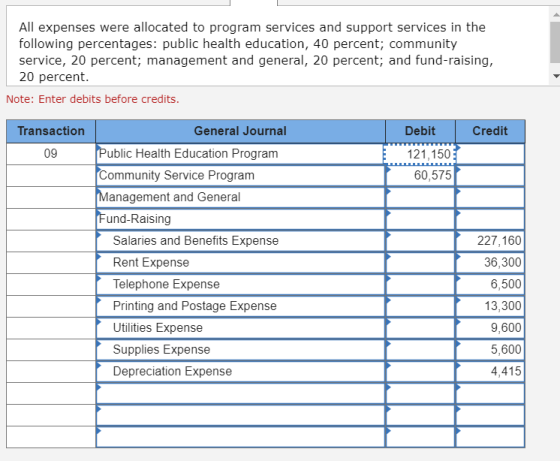 All expenses were allocated to program services and support services in the following percentages: public health education, 4