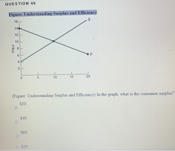 QUESTION 46 Figure: Understanding Surplus and Efficiency 16 Price (Figure: Understanding Surplus and Efficiency) In the graph