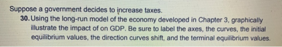 Suppose a government decides to increase taxes. 30. Using the long-run model of the economy developed in Chapter 3, graphical