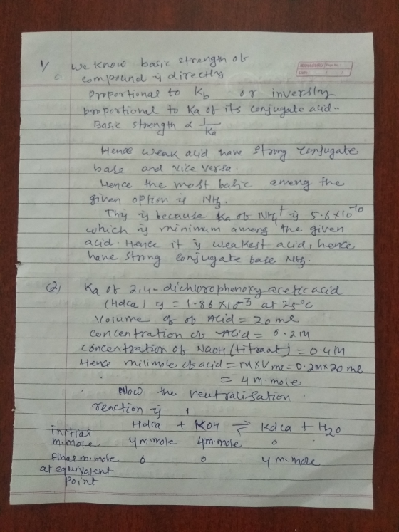 A MAMA GURU / Date a we know basic strength of compound y directly Proportional to ky or inversly pm portional to Ka of its c