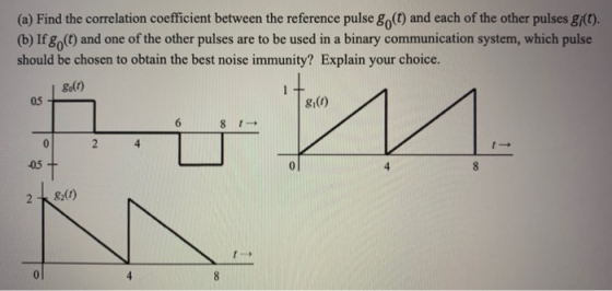 (a) Find the correlation coefficient between the reference pulse 8, (t) and each of the other pulses gi(t). (b) If go(t) and