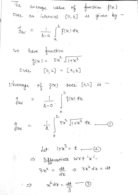 The average value of over an interval [a, b Fav = te s fresda function ] is given flae) by - we have function 1 glas= 5x² [it