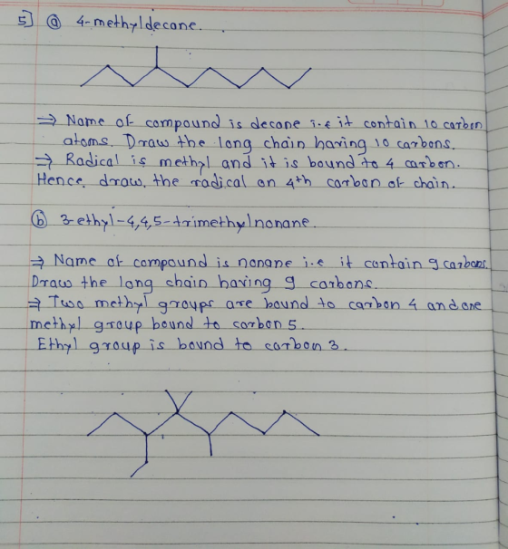 5] @ 4-methyl decone. Name of compound is decane and it contain 10 carbon 1. atoms. Draw the long chain haring 10 carbons. Ra