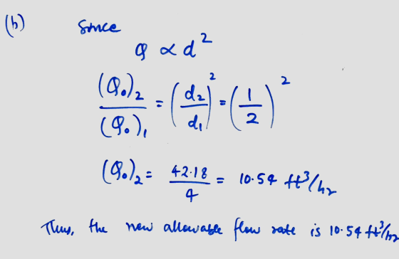 ( 6 ) Since 2 qxd 2 (0.)2 2 (9.), (9.25 42.18 10.54 Hilur 4 Thus, the new allowable flow rate is 10:54 H/2