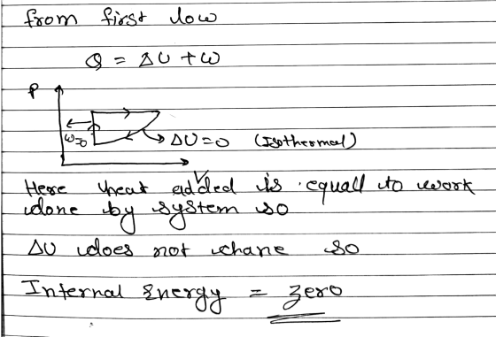 from first low o=du tw le Dryouso (Esthermoel) Here heat added is equall to work idone by system so ! AU does not chane so I