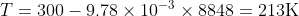 T = 300 - 9.78 x 10-3 x 8848 = 213K