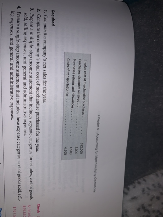 Chapter 4 Accounting for Merchandising Operations Invoice cost of merchandise purchases Purchases discounts received... Purch