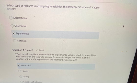 Which type of research is attempting to establish the presence/absence of cause- effect? Correlational Descriptive Experime