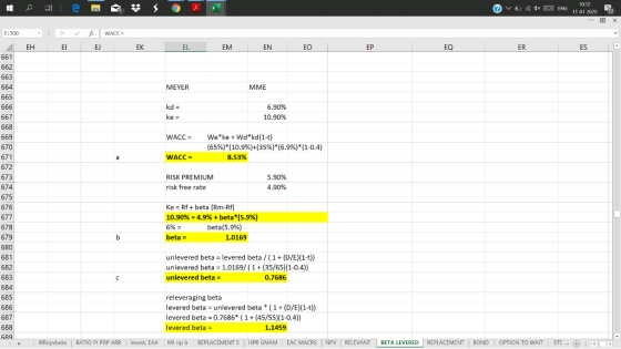1 21 e Dites VIA 3 10:12 ENG 1101 2020 22 EL700 x v for WACC = EL EJEKEL EH EM EN EO FP EQ ER ES E 661 MEYER MME kd = 6.90% 1