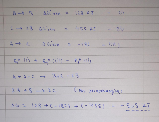 A B Aron = 128 KJ - cii (→ 2B aliran = 455 kJ - cii A c Aciran = -182 - cili ) en los t &) - & (ii) A+ A-C Btc-2B 2 A + B 20