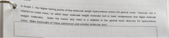 n Graph 1, the higher bolling points of low molecular weight hydrocarbons violate the general trend. molecular size is relat