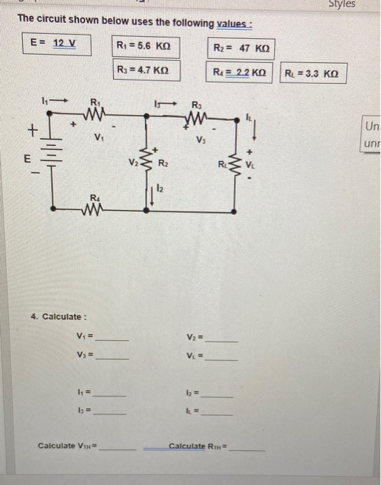Styles The circuit shown below uses the following values: E= 12 V R1 = 5.6 KO R2 = 47 KO R3 = 4.7 KO R = 2.2 KO R = 3.3 KO R3