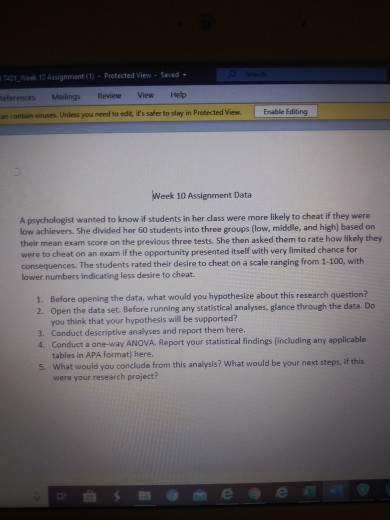 10 Aignment (1) - Protected View - Saved. Mailings Review View Help contains Unless you need to edit its safe to stay in Pro