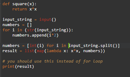 - def square(x): return xx input_string = input() numbers = [] for i in (str(input_string): numbers.append(i*2) numbers = [in