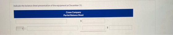 Indicate the balance sheet presentation of the equipment at December 31 Crane Company Partial Balance Sheet