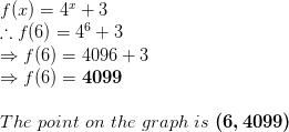 f(6)4+3 f(6) 4096 +3 f(6) 4099 The point on the graph is (6,4099)