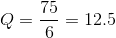 Q=\frac{75}{6}=12.5