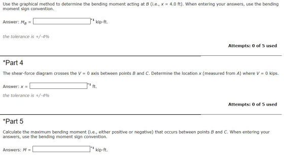 Use the graphical method to determine the bending moment acting at B (i.e., X = 4.0 ft). When entering your answers, use the