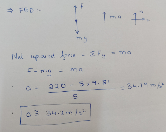 FBD :- m a = mq 34-19m/s a 342 m st