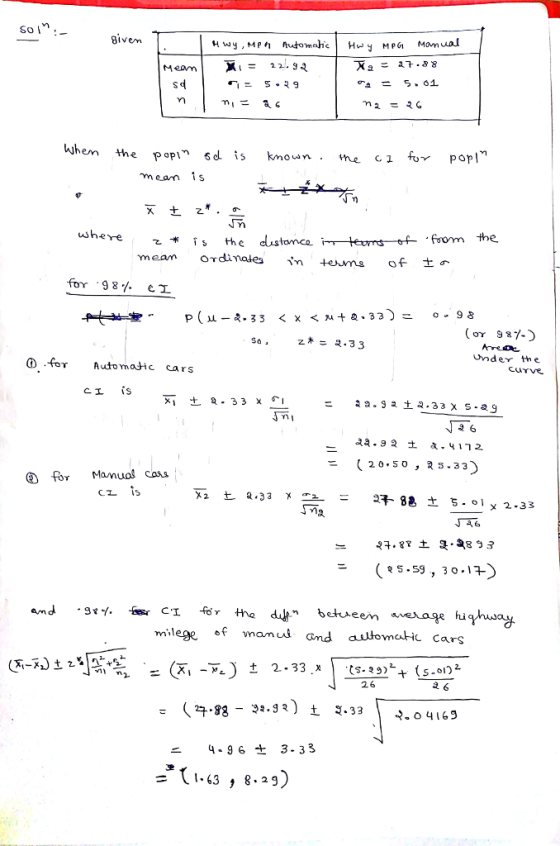 So ivem Meom hem he own. mean 1s where stance evnf foom the of t Unde the O for Automadic cars 2 6 20.5o , 2 3-33) D for Manuas cass milege of manui ad lovncatic cars 2. -3a.ga)土 忥33 כ. о 41 6 g 4.96 +- 3-33