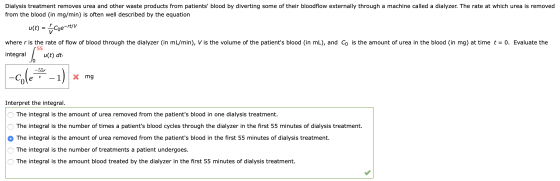 Dialysis treatment removes urea and other waste products from patients blood by diverting some of their bloodflow externally