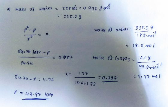 x mass of water - 338 WL 4 0.992 g. 338, 39 moles of water = 338. 39 Trg.moll - 18.6 mol 54.74 toorp - 54.74 = 0.087 moles of